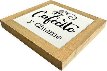 Coffee Wood Plaque Sign, Cafecito y Chisme, Box Wood Plaques Desk Décor, Rustic Kitchen Home Decor, Tea Room Decor, Decor Sign for Coffee Bar Home Office Kitchen, Coffee Lover Gift, 5.9×5.9inch D