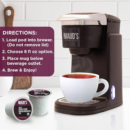 Maud's Organic English Breakfast Tea Pods, 48 ct, Recyclable Single Serve Tea Pods – 100% Gourmet Blended Tea Leaves, Compatible with Keurig K Cups Maker