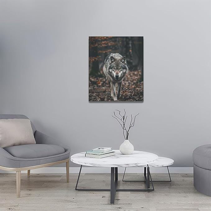 Wolf Wall Art Wildlife Forest Pictures Wall Decor Wolf Canvas Painting Print Home Modern Artwork Decorations Framed for Bathroom Living Room Bedroom Office 20 x 24 inch