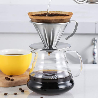 MERMOO YILAN Pour Over Coffee Dripper Stainless Steel Metal Reusable Cone Coffee Filter Slow Brewing Accessories for Home Cafe Restaurants(S)