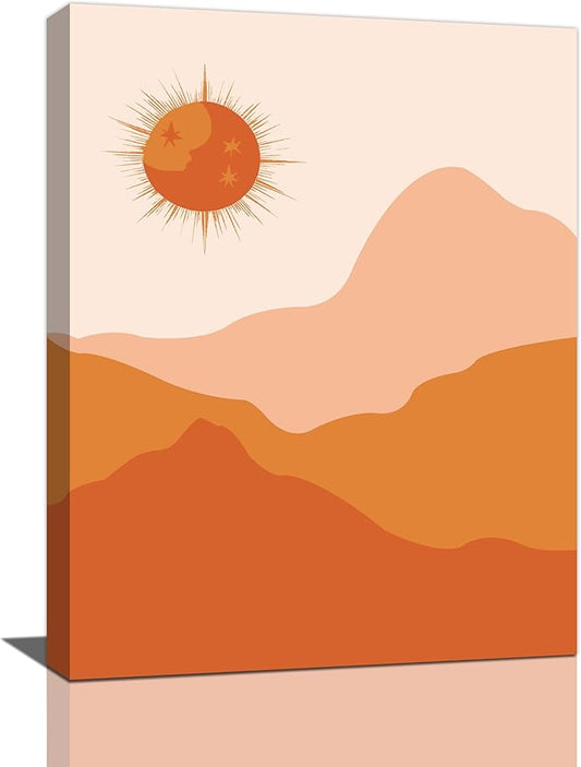Boho Wall Art Sunset Minimalist Pictures Wall Decor Sun and Moon Nature Canvas Painting Print Home Modern Artwork Decorations Framed for Bathroom Living Room Bedroom Office 20 x 24 inch