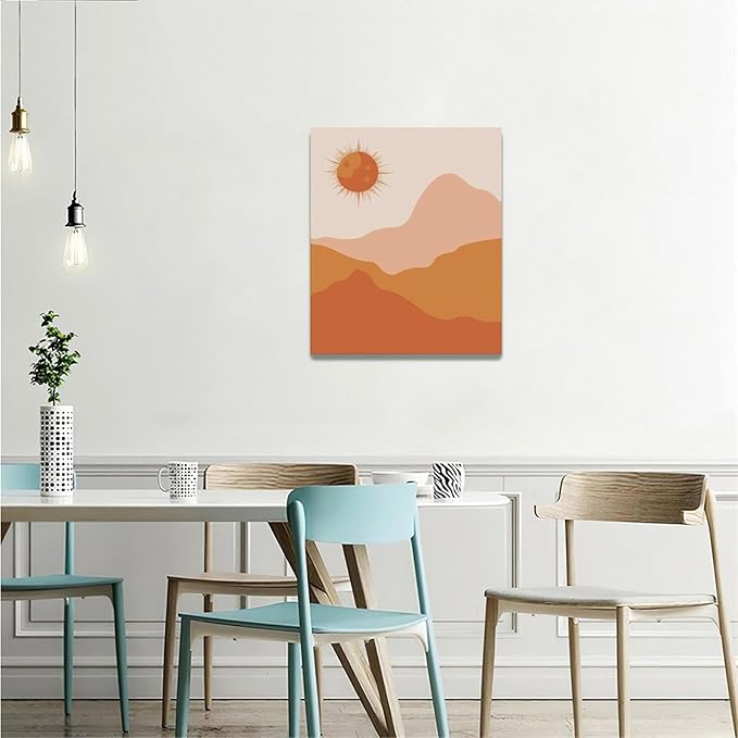 Boho Wall Art Sunset Minimalist Pictures Wall Decor Sun and Moon Nature Canvas Painting Print Home Modern Artwork Decorations Framed for Bathroom Living Room Bedroom Office 20 x 24 inch