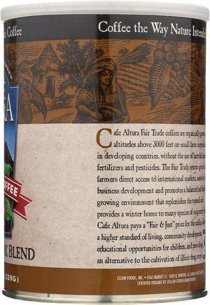 Cafe Altura Ground Organic Coffee, Fair Trade Dark Blend, 12 Ounce (Pack of 3)