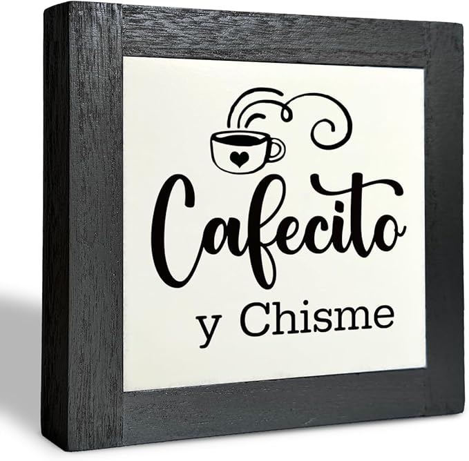 Coffee Wood Plaque Sign, Cafecito y Chisme, Box Wood Plaques Desk Décor, Rustic Kitchen Home Decor, Tea Room Decor, Decor Sign for Coffee Bar Home Office Kitchen, Coffee Lover Gift, 5.9×5.9inch C