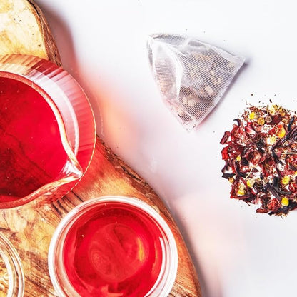 Grace Farms Shine Wellness Organic Tea Blend (100 Enveloped Pyramid Sachets w/ String & Tag) | Hydrating For Skin and Detox | Rooibos, Rosehips, Hibiscus, Tulsi, Haritaki | Fairtrade and Kosher | Gives Back 100% of Profits