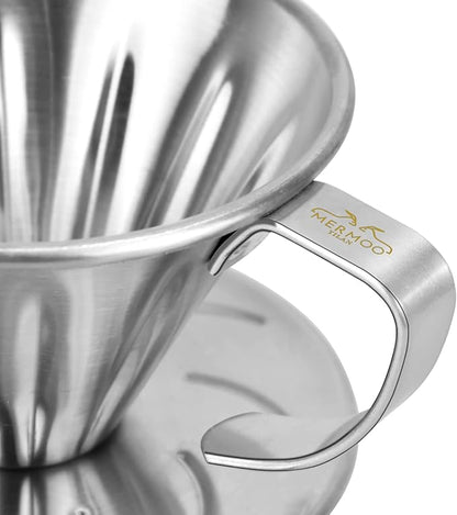 MERMOO YILAN Pour Over Coffee Dripper Stainless Steel Metal Reusable Cone Coffee Filter Slow Brewing Accessories for Home Cafe Restaurants(S)