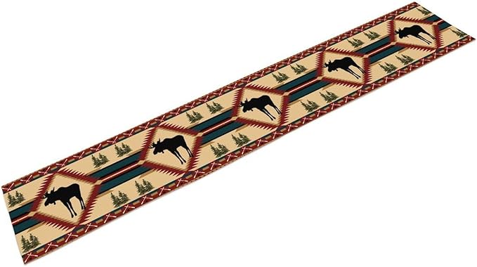 Country Cottage Table Runner, Vintage Bear Deer Elk Moose Cabin Rustic Style Linen Table Runner for Home Kitchen Table Decoration, 13x120 Inch