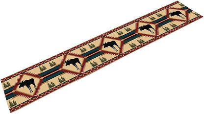 Country Cottage Table Runner, Vintage Bear Deer Elk Moose Cabin Rustic Style Linen Table Runner for Home Kitchen Table Decoration, 13x120 Inch