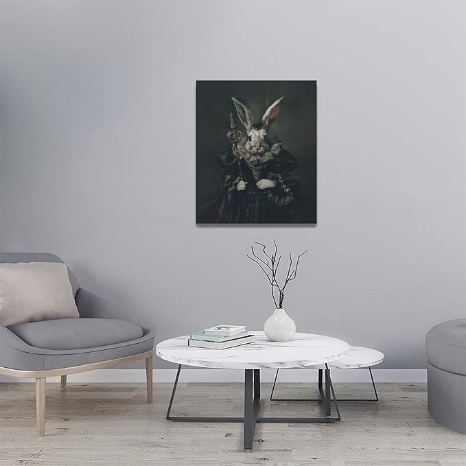 Rabbit Gothic Wall Art Dark Spooky Pictures Wall Decor Goth Horror Canvas Painting Aesthetic Home Modern Artwork Decorations Framed for Bathroom Living Room Bedroom Office 20 x 24 inch