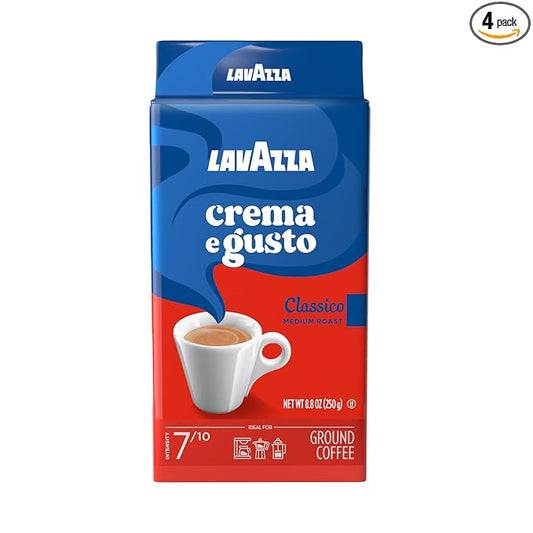 Lavazza Crema e Gusto Ground Coffee, Medium Roast, Arabica and Robusta Blend, 8.8 oz Brick (Pack of 4)