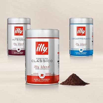 Illy Intenso Ground Espresso Coffee, Bold Roast, Intense, Robust And Full Flavored With Notes Of Deep Cocoa, 100% Arabica Coffee, No Preservatives, 8.8 Ounce (Pack Of 1)