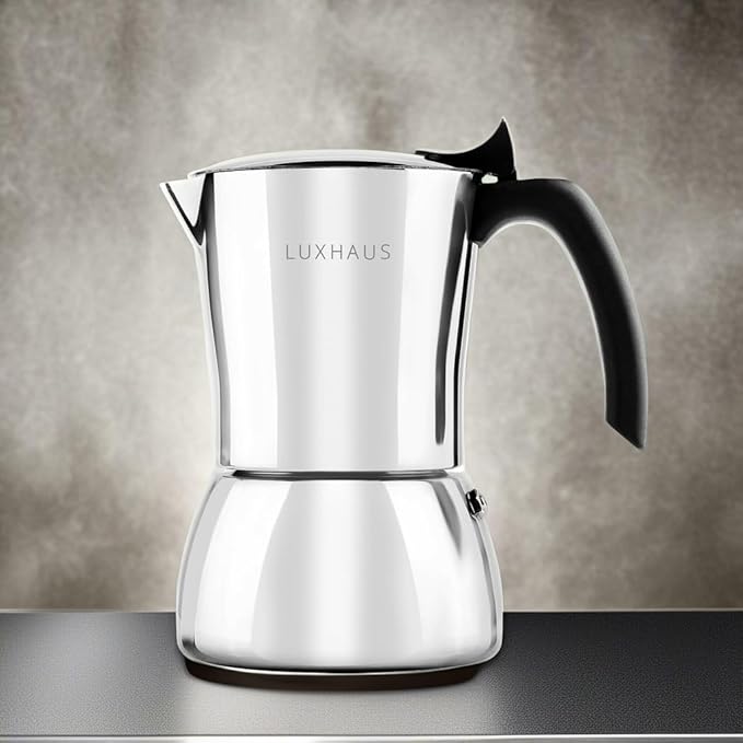 LuxHaus Moka Pot - 9 Cup Stovetop Espresso Maker - 100% Stainless Steel Italian and Cuban Mocha Coffee Maker