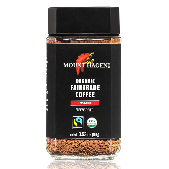 Mount Hagen 3.53oz Organic Freeze Dried Instant Coffee - 6 pack | Eco-friendly Coffee Made From Organic Medium Roast Arabica Beans | Fair-Trade Coffee Instant [6 x 3.53oz Jar]