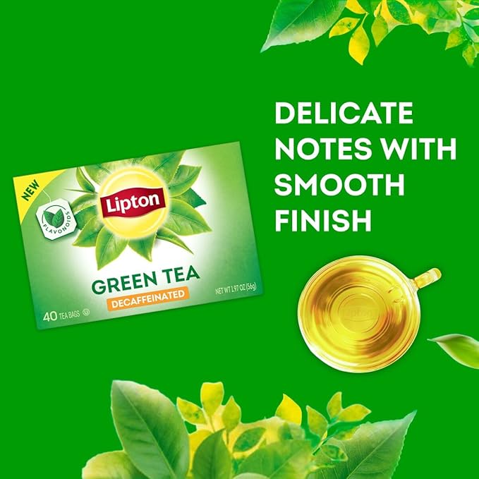 Lipton Decaffeinated Green Tea Bags, Unsweetened Teabags for Decaf Hot Tea or Decaf Iced Tea, 240 Total Tea Bags (40ct - Pack of 6)