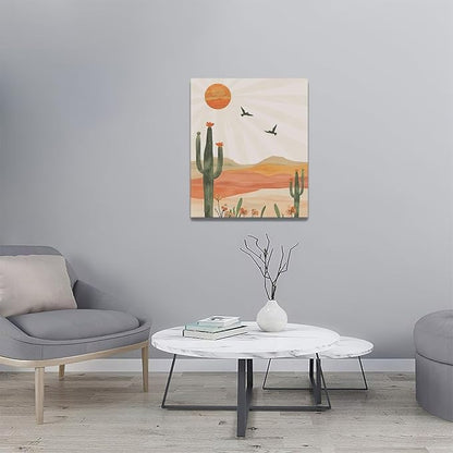 Boho Cactus Wall Art Succulent Desert Pictures Wall Decor Minimalist Nature Canvas Painting Print Home Modern Artwork Decorations Framed for Bathroom Living Room Bedroom Office 20 x 24 inch