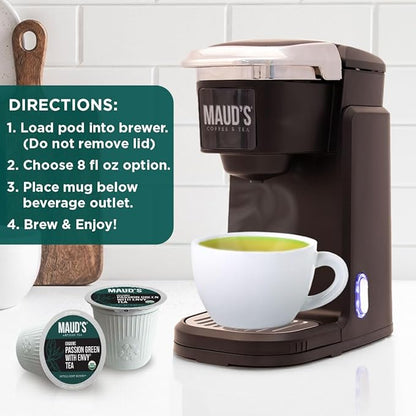 Maud's Organic Passion Green Tea Pods, 48 ct, Recyclable Single Serve Tea Pods – 100% Gourmet Blended Tea Leaves, Compatible with Keurig K Cups Maker
