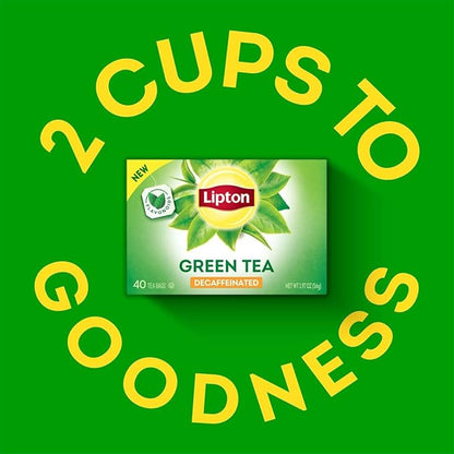 Lipton Decaffeinated Green Tea Bags, Unsweetened Teabags for Decaf Hot Tea or Decaf Iced Tea, 240 Total Tea Bags (40ct - Pack of 6)