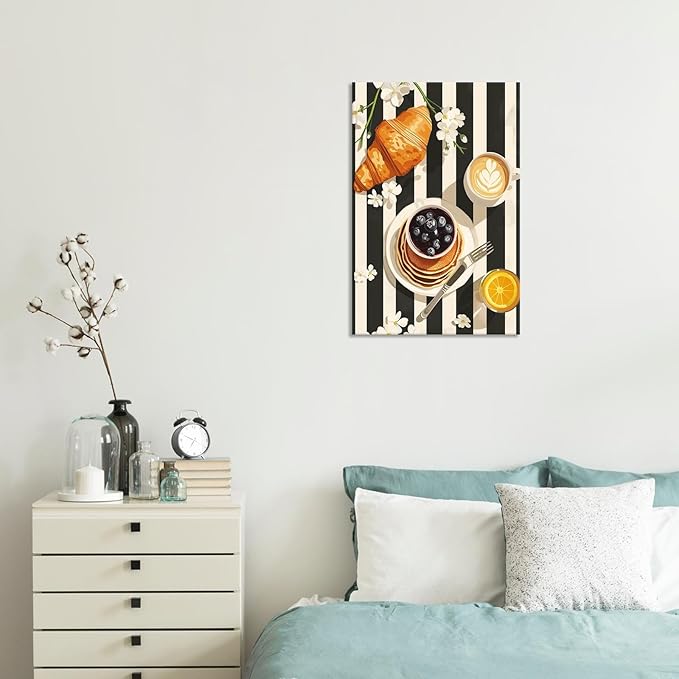 Vintage Black And White Kitchen Food Wall Art Funky Afternoon Tea Pastries Canvas Posters Colorful Cake Bread Oranges Prints Painting For Modern Dining Room Bakery Cafe Wall Decor 8x10in Framed