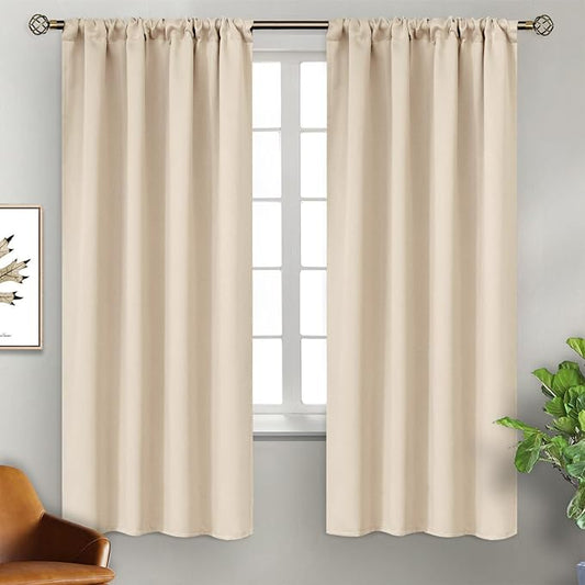 BGment Champagne Blackout Curtains for Bedroom 63 Inches Long - Thermal Insulated Room Darkening Curtain for Living Room, 52 x 63 Inch, 2 Panels