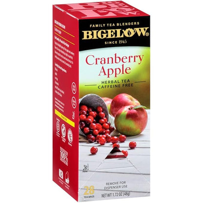Bigelow Cranberry Apple Herbal Tea Bags 28-Count Box (Pack of 1) Cranberry Apple Hibiscus Flavored Herbal Tea Bags All Natural Non-GMO