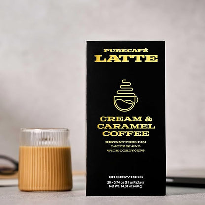 PureCafé Latte Blend with Cordyceps & Premium Ingredients | Instant Latte Mix for Energy & Wellness Support | Smooth, Creamy Flavor | Quick & Easy Preparation at Home