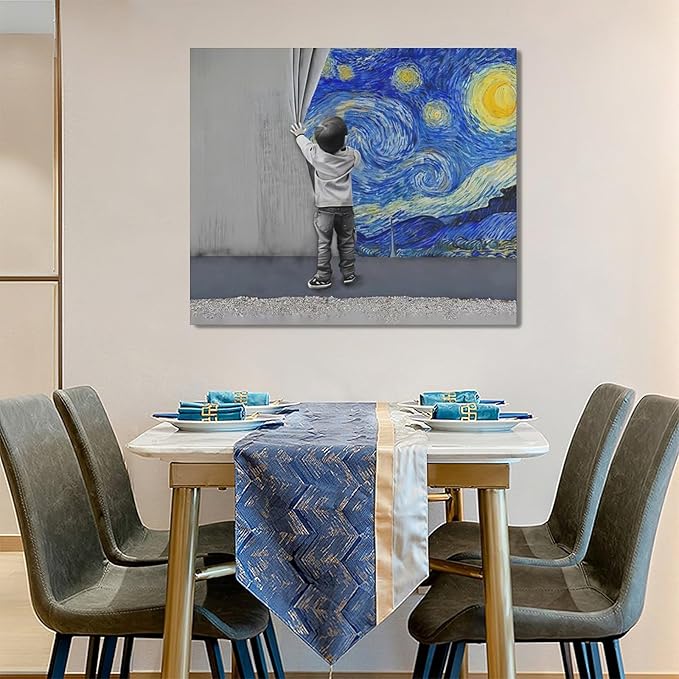 xiilo Banksy Wall Art Boys Starry Night Street Graffiti Pictures Wall Decor Kids Canvas Painting Pop Home Modern Artwork Decorations Framed for Living Room Bedroom Bathroom Office 24 x 20 inch