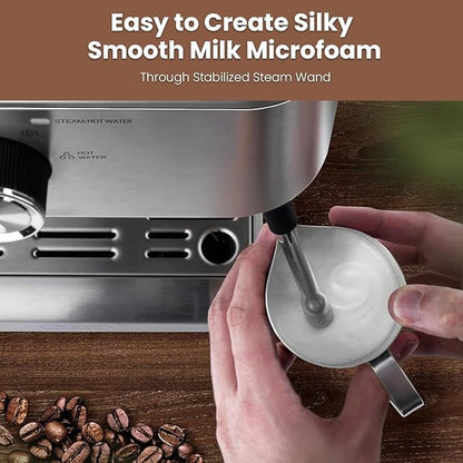 Gevi Barista Pro Espresso Machine, PID Control & Adjustable Shot/Temp, 58mm Commercial Portafilter, Powerful Steam Wand, 2.2L Removable Tank + Barista Kit - Home & Café Use (EzBru 1000)