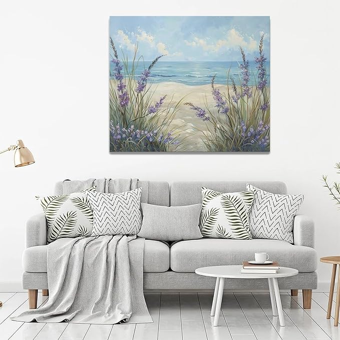 Beach Ocean Wall Art Coastal Flower Pictures Wall Decor Abstract Watercolor Seaside Canvas Painting Beach Floral Artwork for Bathroom Living Room Bedroom Kitchen Office 24 x 20 inch