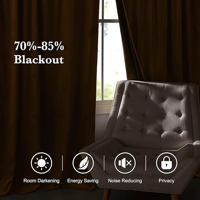 RYB HOME Luxurious Bronze Velvet Curtain Panels for Living Room Bedroom, Heavy Duty Thermal Insulated Floor-Length Back Tab Velvet Drapes for Vintage Decor, 52" W x L90 L, 2 Panels Set