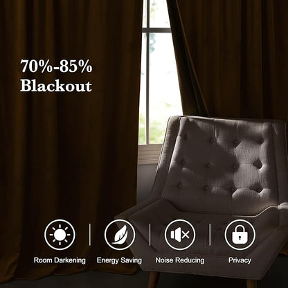 RYB HOME Luxurious Bronze Velvet Curtain Panels for Living Room Bedroom, Heavy Duty Thermal Insulated Floor-Length Back Tab Velvet Drapes for Vintage Decor, 52" W x L90 L, 2 Panels Set
