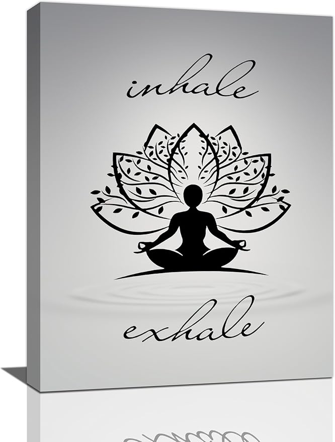 Inhale Exhale Wall Art Yoga Meditation Pictures Wall Decor Health Canvas Painting Print Modern Artwork Decorations Framed for Home Bathroom Living Room Bedroom 20 x 24 inch