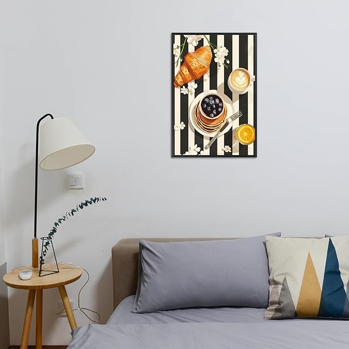 Vintage Black And White Kitchen Food Wall Art Funky Afternoon Tea Pastries Canvas Posters Colorful Cake Bread Oranges Prints Painting For Modern Dining Room Bakery Cafe Wall Decor 16x24in Framed