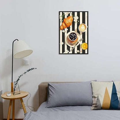 Vintage Black And White Kitchen Food Wall Art Funky Afternoon Tea Pastries Canvas Posters Colorful Cake Bread Oranges Prints Painting For Modern Dining Room Bakery Cafe Wall Decor 12x16in Framed
