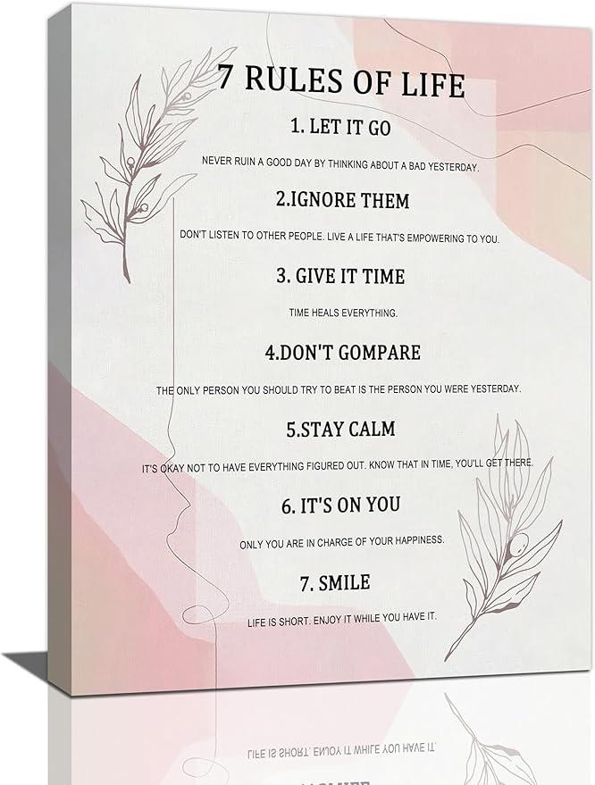 7 Rules of Life Wall Art Motivational Inspirational Pictures Wall Decor Positive Quotes Canvas Painting Home Modern Artwork Decorations Framed for Office Bathroom Living Room Bedroom 20 x 24 inch