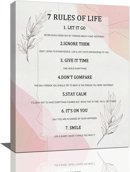 7 Rules of Life Wall Art Motivational Inspirational Pictures Wall Decor Positive Quotes Canvas Painting Home Modern Artwork Decorations Framed for Office Bathroom Living Room Bedroom 20 x 24 inch