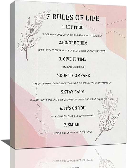 7 Rules of Life Wall Art Motivational Inspirational Pictures Wall Decor Positive Quotes Canvas Painting Home Modern Artwork Decorations Framed for Office Bathroom Living Room Bedroom 20 x 24 inch