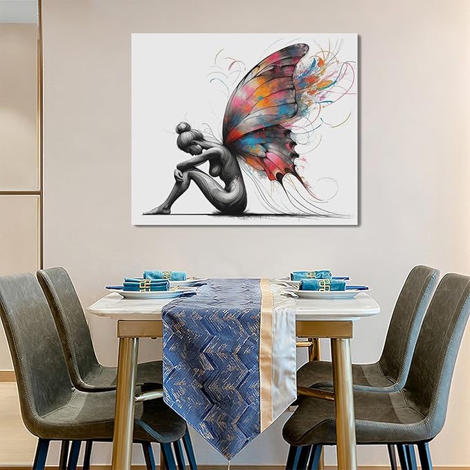 Butterfly Girl Wall Decor Colorful Butterfly Wings pictures Canvas Wall Art Female Woman Painting Girl Room Decor Artwork Decorations Framed for Bedroom Bathroom living Room Office 24 x 20 inch