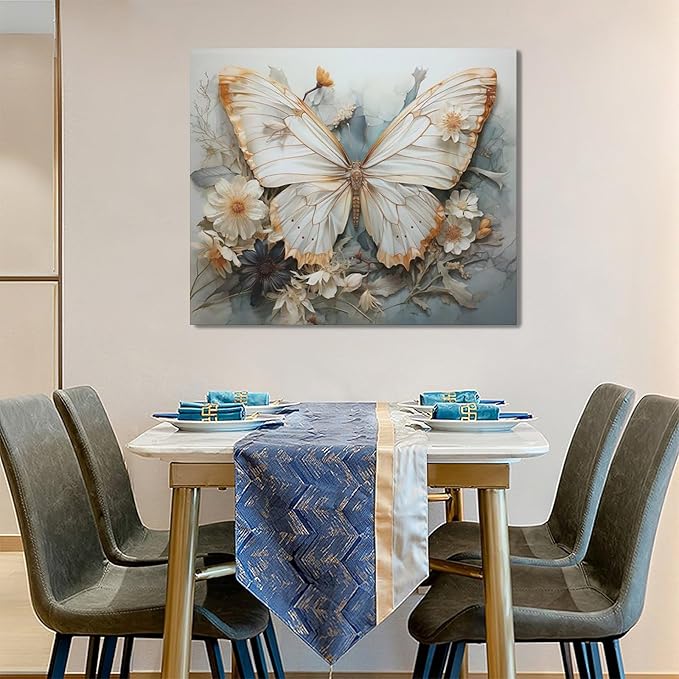 Butterfly Flower Decor Wall Art Aesthetic Butterfly Pictures Wall Decor Abstract Butterfly Floral Canvas Painting Modern Artwork Decorations Framed for Bathroom Living Room Bedroom Office 24x20inch