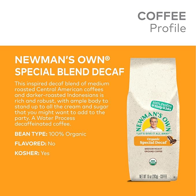 Newman's Own Organics Newman's Special Blend Decaf, Ground Coffee, Decaffeinated, Medium Roast, Bagged 10oz