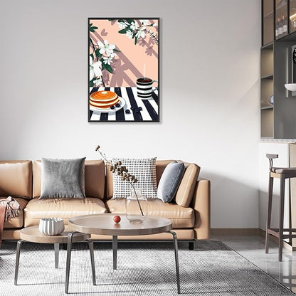Vintage Dining Table Afternoon Tea Wall Art Funky Coffee Food Flowers Canvas Posters Cakes Bread Pastries Kitchen Prints Painting For Modern Home Dining Room Bakery Cafe Wall Decor 24x36in Framed
