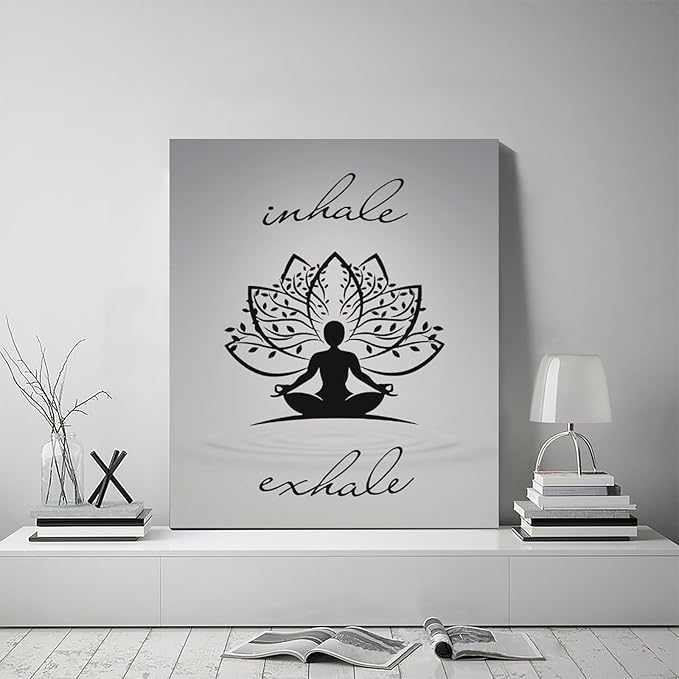 Inhale Exhale Wall Art Yoga Meditation Pictures Wall Decor Health Canvas Painting Print Modern Artwork Decorations Framed for Home Bathroom Living Room Bedroom 20 x 24 inch