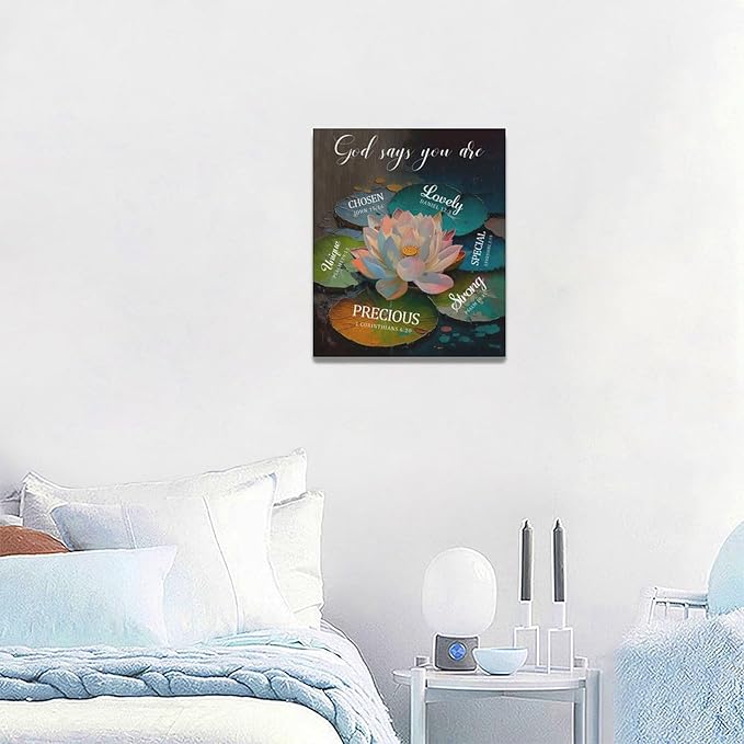 Lotus God Says You Are Wall Art Zen Scripture Pictures Wall Decor Religious Bible Verse Canvas Painting Home Modern Artwork Decorations Framed for Bathroom Living Room Bedroom Office 20 x 24 inch