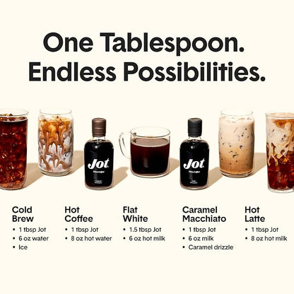 Jot Coffee Concentrate (Gift Set) High Caffeine Cold Brew Coffee Concentrate Liquid for Iced Coffees, Instant Espresso, Hot or Cold Instant Coffees - Makes 14 Cups, 150mg Caffeine/Tbsp, Sugar Free