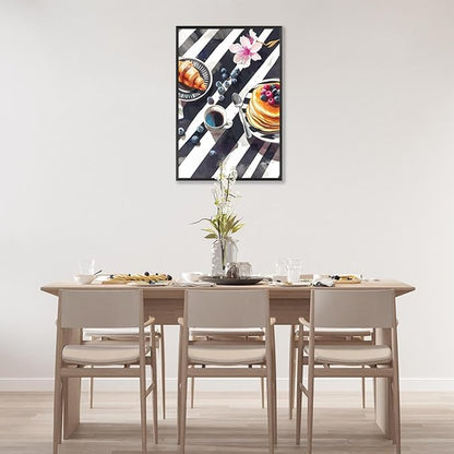 Trendy Pastry Food Kitchen Wall Art Retro Coffee Afternoon Tea Canvas Posters Cake Bread Aesthetic Prints Painting For Modern Home Dining Room Bakery Cafe Restaurant Wall Decor 8x10in Framed
