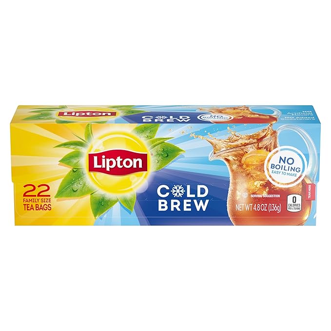 Lipton Cold Brew Iced Tea Bags, Family Size Zero Calories, Easy-To-Make with no boiling needed, 22 Total Tea Bags