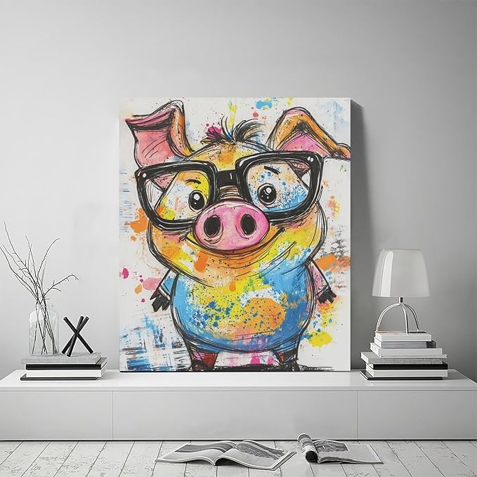 Pig Wall Decor Cute Pig Pictures Funny Pigs Canvas Wall Art Painting Home Modern Artwork Decorations Framed for Living Room Bedroom Bathroom Office 20 x 24 inch