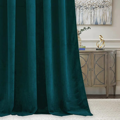 RYB HOME Teal Velvet Curtains 92 inches, Back Tab Soft Fabric Room Darkening Thermal Insulated Luxurious Home Decor Curtains for Living Room Bedroom, W 52" x L 92", 2 Panels Set