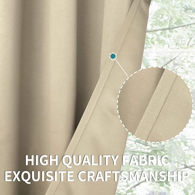 BGment Beige Blackout Curtains for Bedroom Kitchen 45 Inches Long - Thermal Insulated Short Drapes with Rod Pocket for Bathroom Bedroom, 34 x 45 Inch, 2 Panels