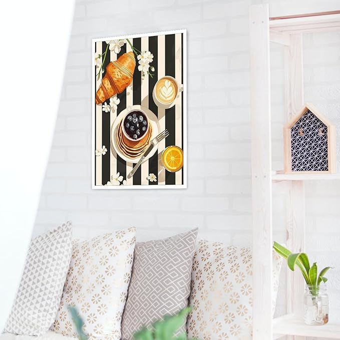 Vintage Black And White Kitchen Food Wall Art Funky Afternoon Tea Pastries Canvas Posters Colorful Cake Bread Oranges Prints Painting For Modern Dining Room Bakery Cafe Wall Decor 8x10in Unframed