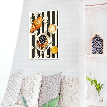 Vintage Black And White Kitchen Food Wall Art Funky Afternoon Tea Pastries Canvas Posters Colorful Cake Bread Oranges Prints Painting For Modern Dining Room Bakery Cafe Wall Decor 8x10in Unframed
